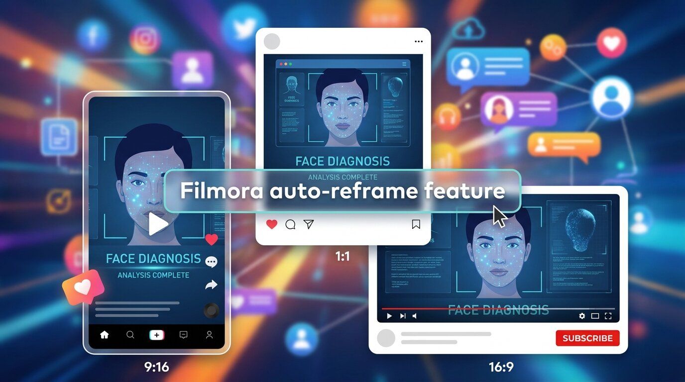 Filmoraのオートリフレームで顔診断画像をSNS比率に調整