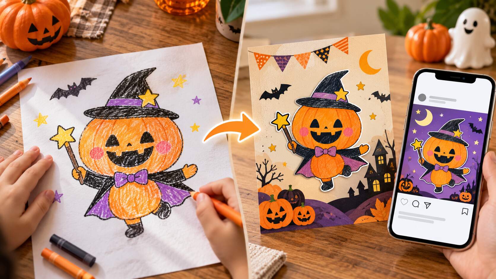 AIスマートカットアウトで塗ったハロウィンキャラクターを切り抜く例