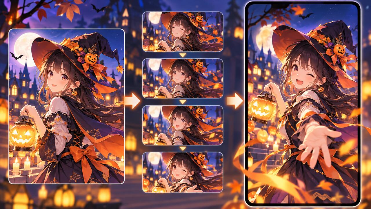 FilmoraのAI画像から動画生成でハロウィンコスプレイラストを動画化