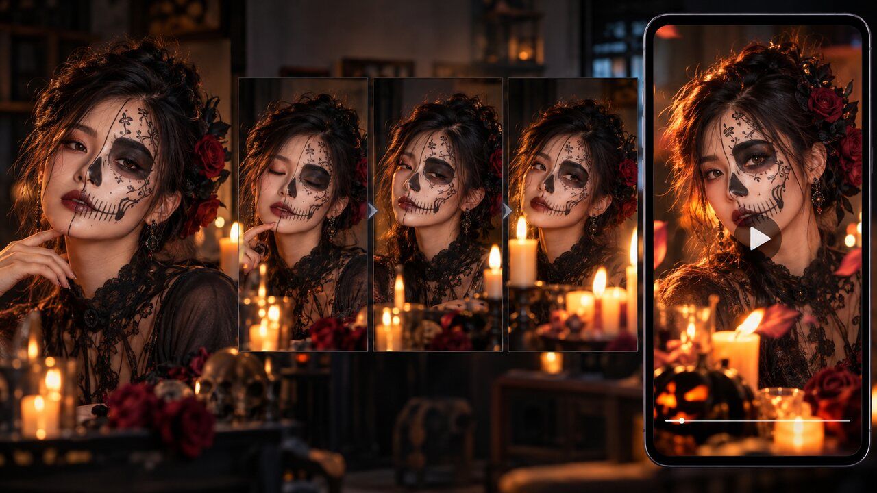 画像から動画生成でハロウィンメイク変身動画を作成