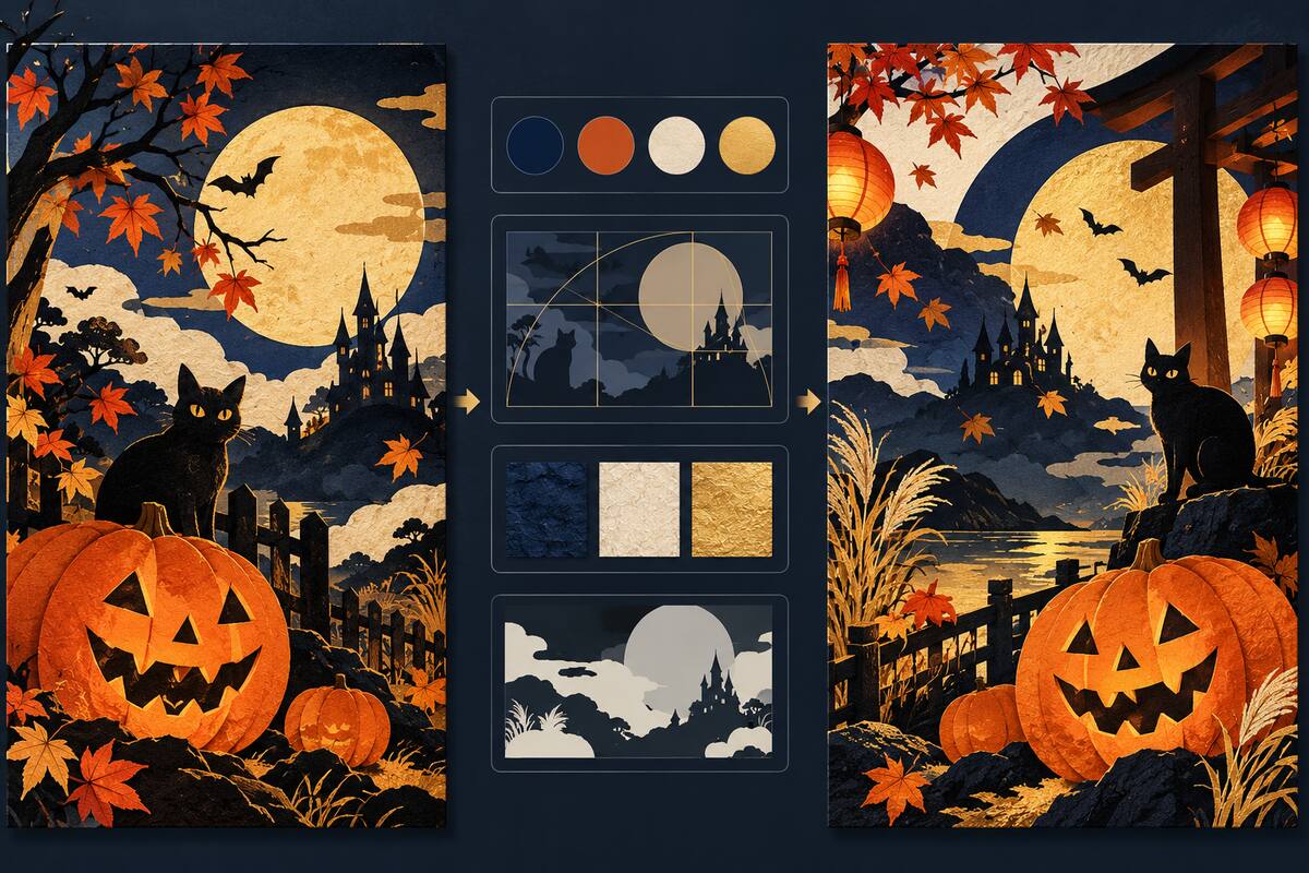 FilmoraのAI画像からプロンプト生成でハロウィンポスターの雰囲気を分析