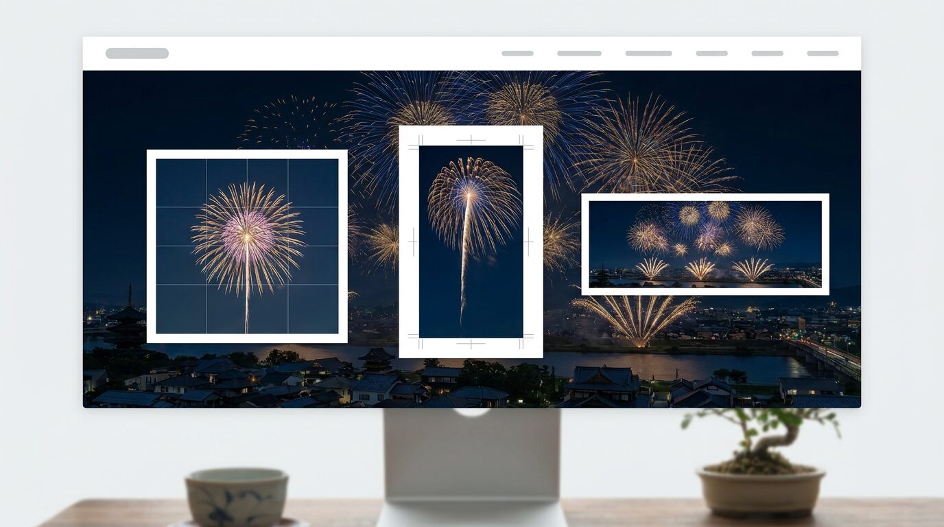 Filmoraのオートリフレームで花火写真をSNS比率に展開