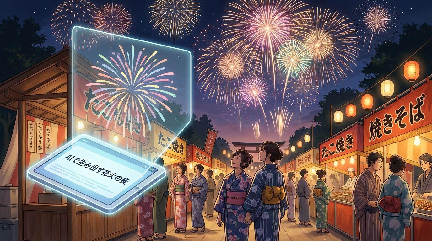 FilmoraのGPT Image 2で花火大会イラストを作成