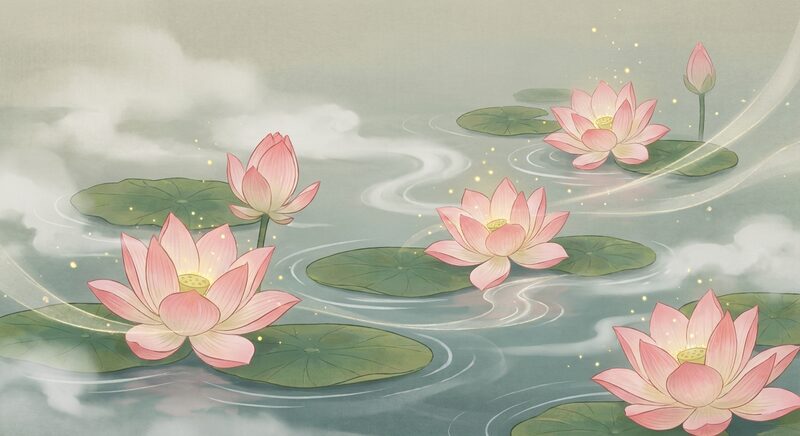 FilmoraでAI画像から動画生成を使って蓮の花イラストを動かすイメージ