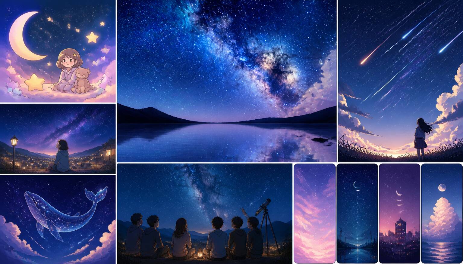 FilmoraのAI画像生成で星空イラストを活用するイメージ