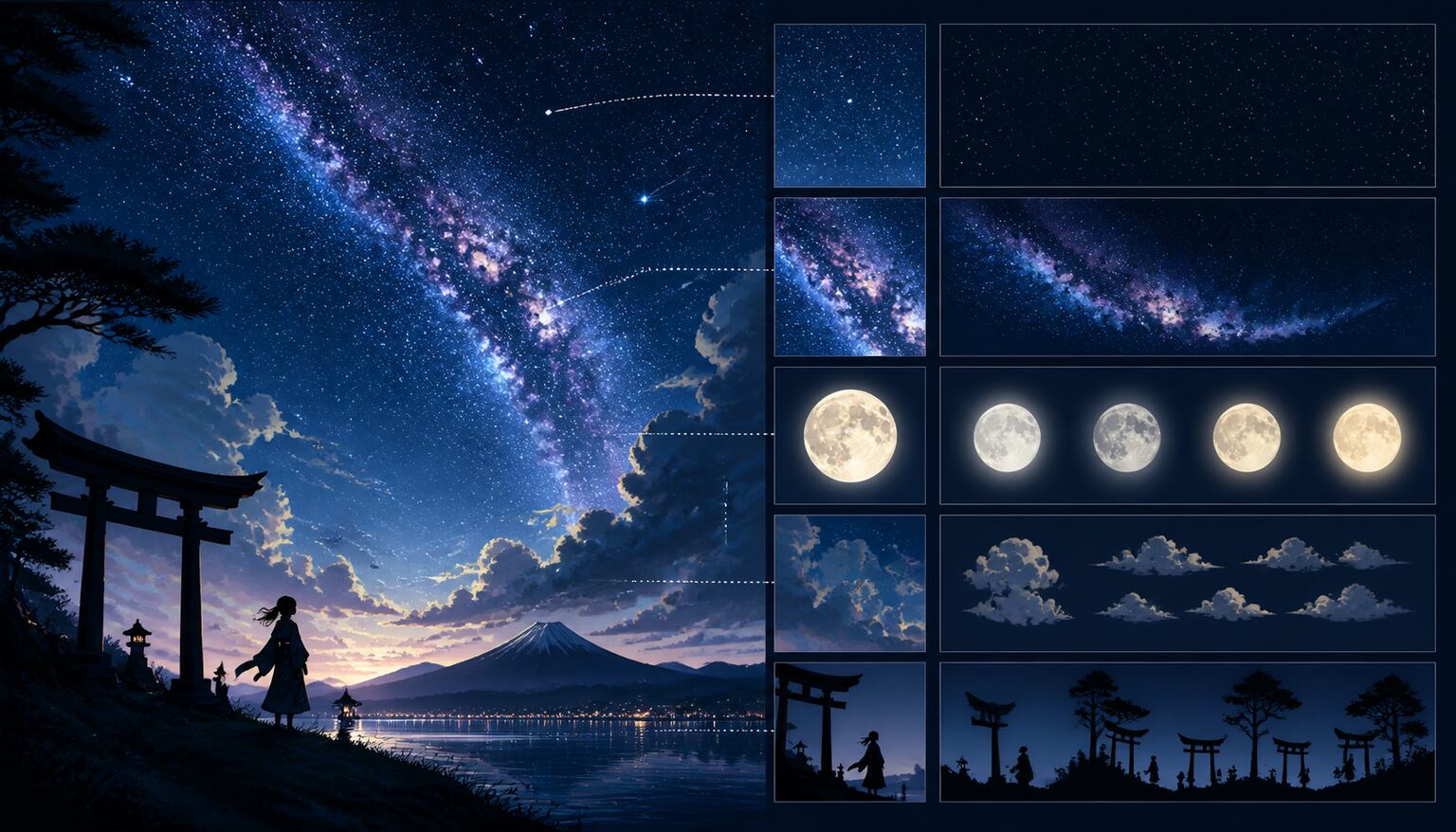 FilmoraのAI画像からプロンプト生成で星空イラストを活用するイメージ