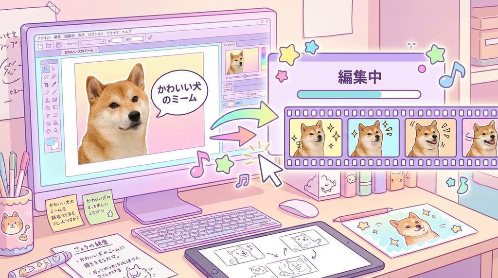 FilmoraのAI画像から動画生成で犬ミームを動画化