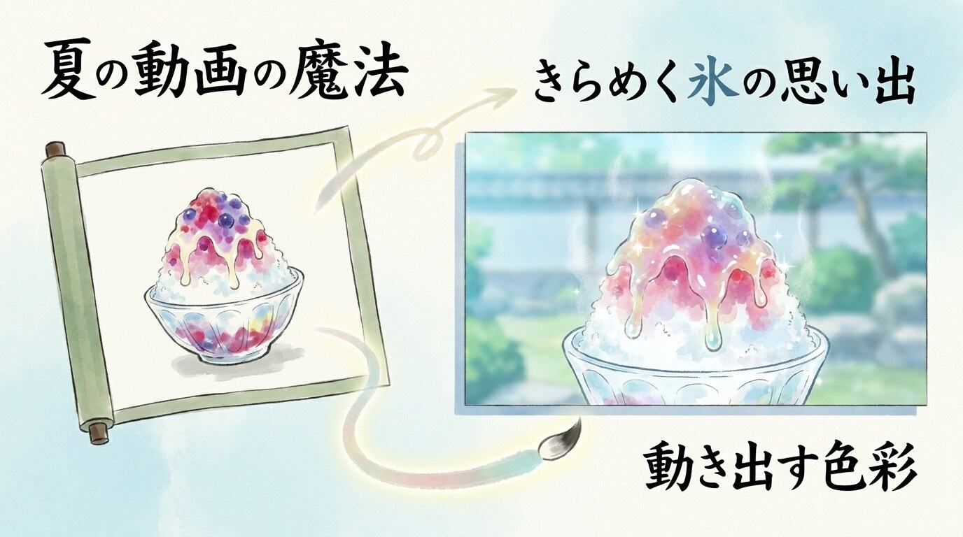 FilmoraのAI画像から動画生成でかき氷イラストを動画化