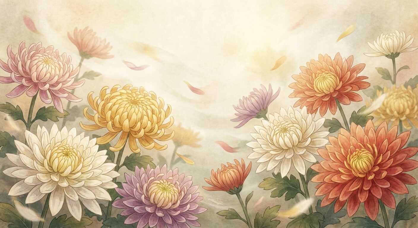 FilmoraでAI画像から動画生成を使って菊の花イラストを動かすイメージ