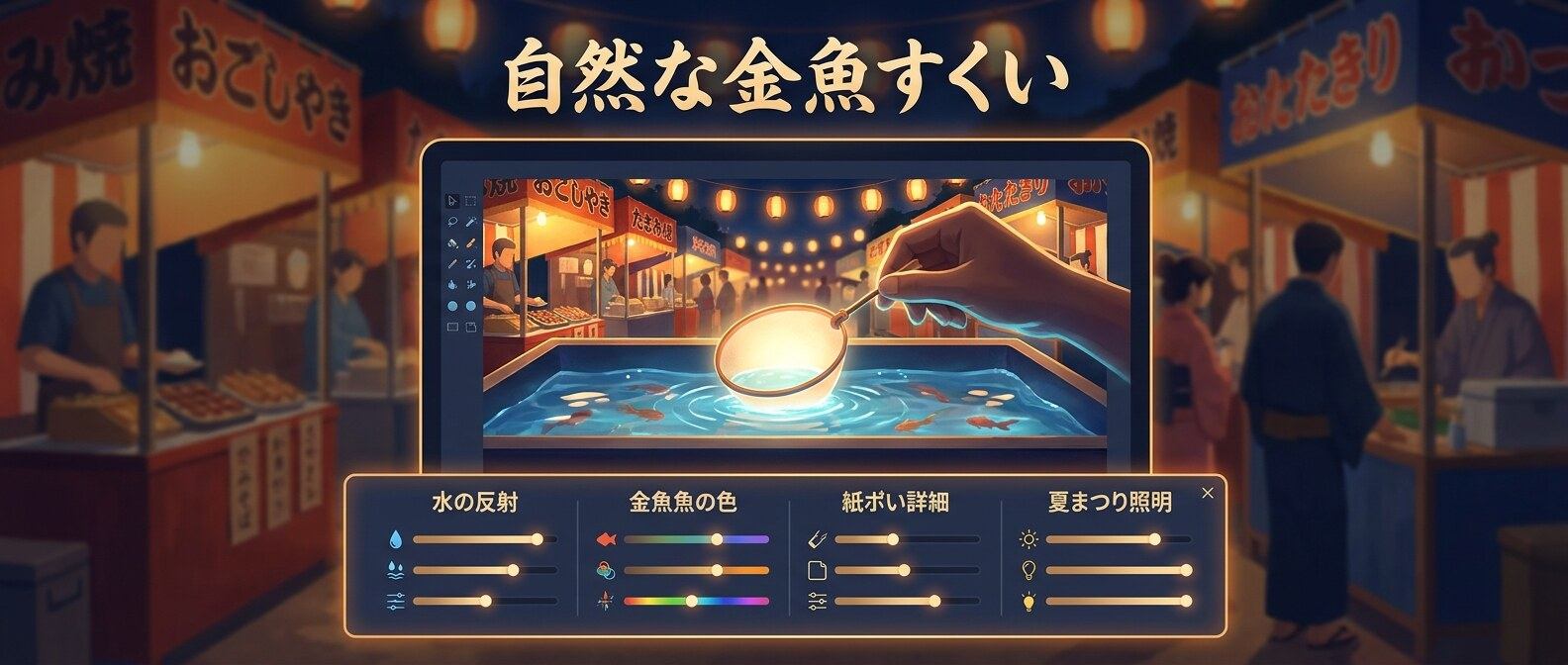AI画像生成で金魚すくいイラストを作る