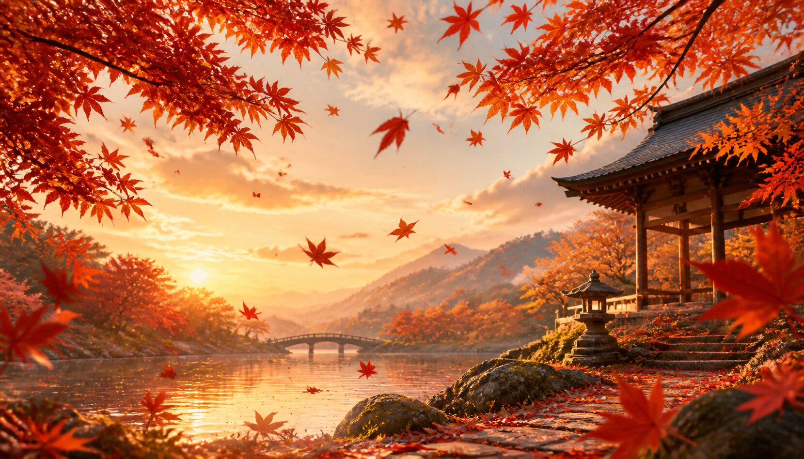 FilmoraのAI画像から動画生成で紅葉イラストを動かすイメージ