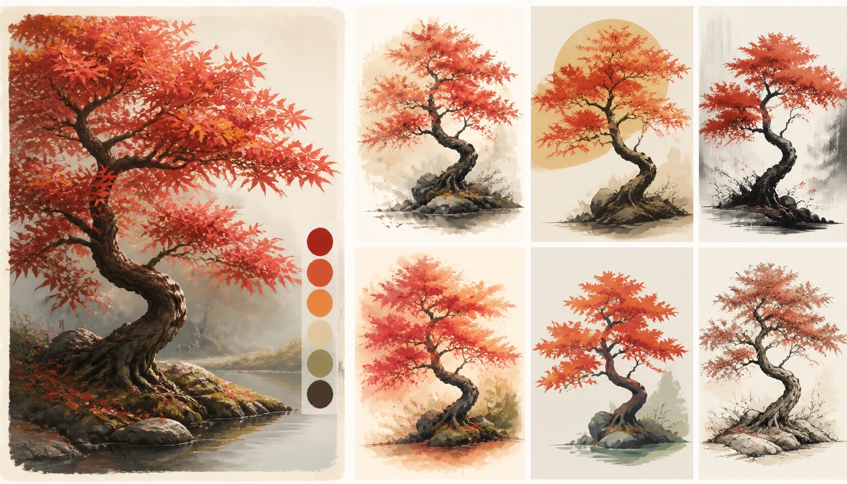 FilmoraのAI画像からプロンプト生成で紅葉イラストの方向性を整理するイメージ