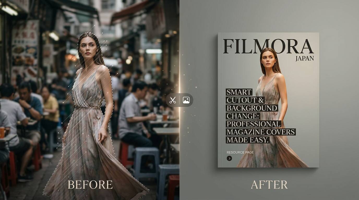 FilmoraのAI画像から動画生成で雑誌表紙風画像を動画に展開