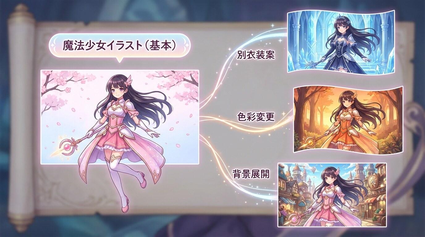 FilmoraのGPT Image 2で魔法少女イラスト案を作成