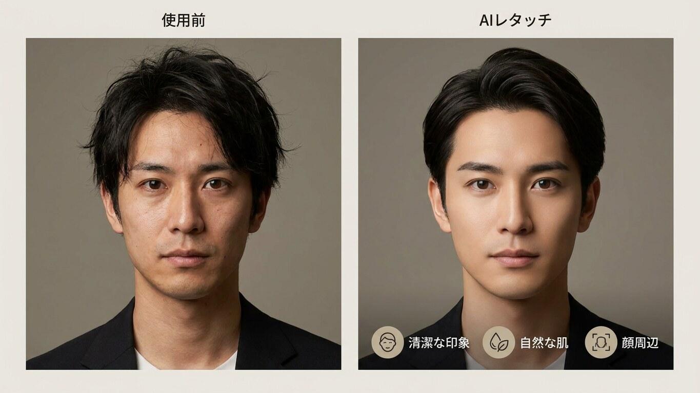 FilmoraのAIレタッチ美顔フィルターでメンズ髪型診断画像を自然に整える