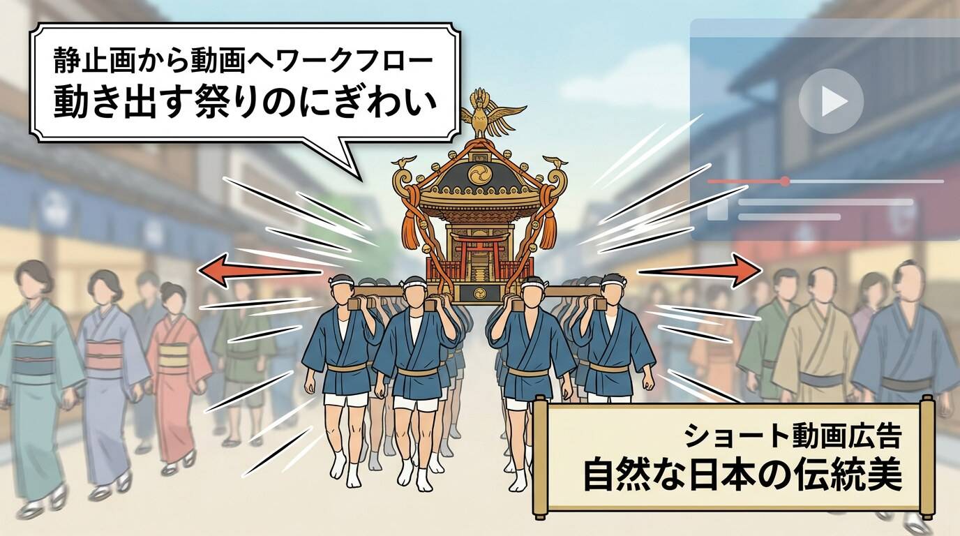 FilmoraのAI画像から動画生成で神輿イラストを短尺動画に展開する