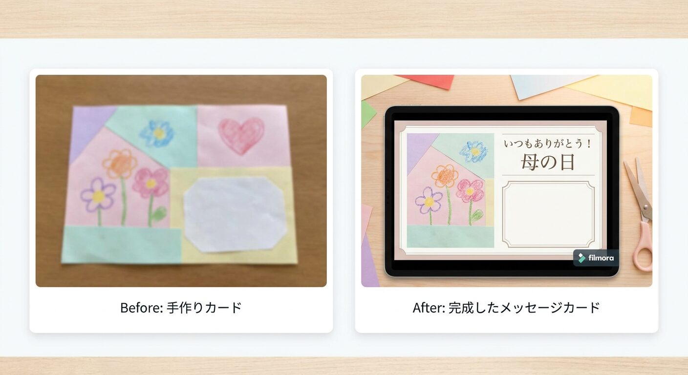 Filmoraで母の日カード手作りにありがとうメッセージやタイトル文字を入れて仕上げる