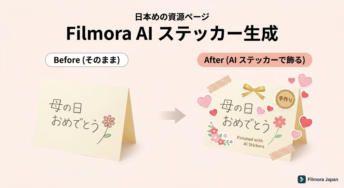 FilmoraのAIステッカー生成で母の日メッセージカードに装飾を足す