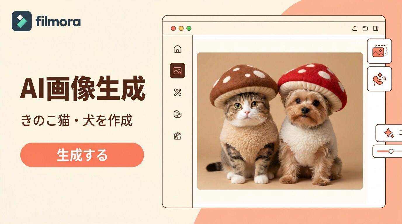 AI画像生成できのこ猫と犬を動画素材にする