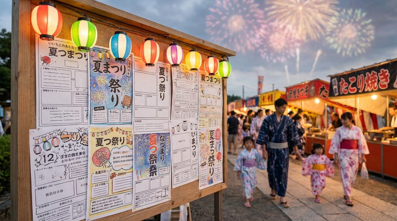 FilmoraでGPT Image 2を使って夏祭りチラシを作るイメージ