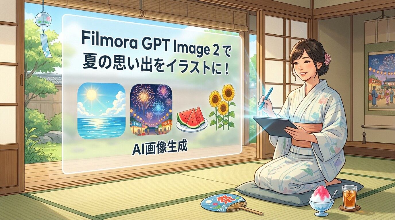 FilmoraのGPT Image 2で夏休みイラストを生成