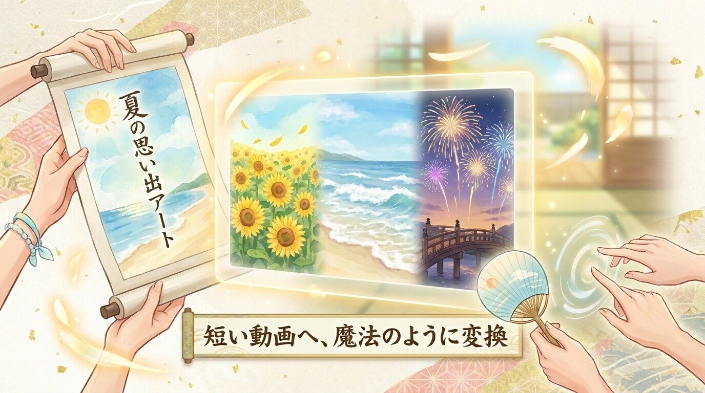FilmoraのAI画像から動画生成で夏休みイラストを動画化