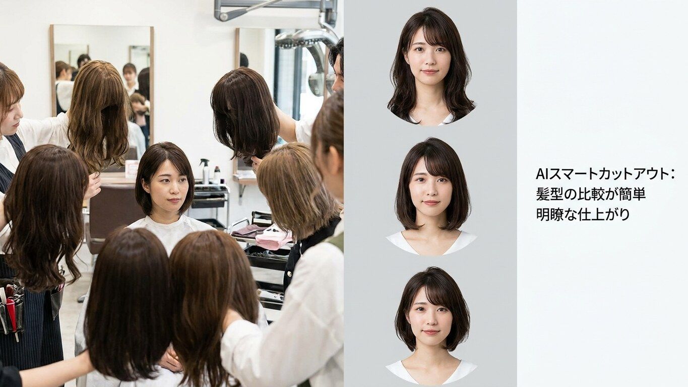 FilmoraのAIスマートカットアウトで髪型シミュレーション画像の背景と主役を整理