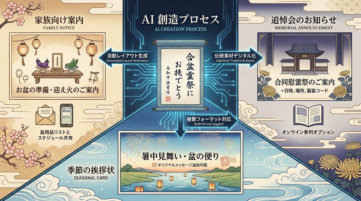 FilmoraのAI画像生成で用途別のお盆イラストを作り分ける