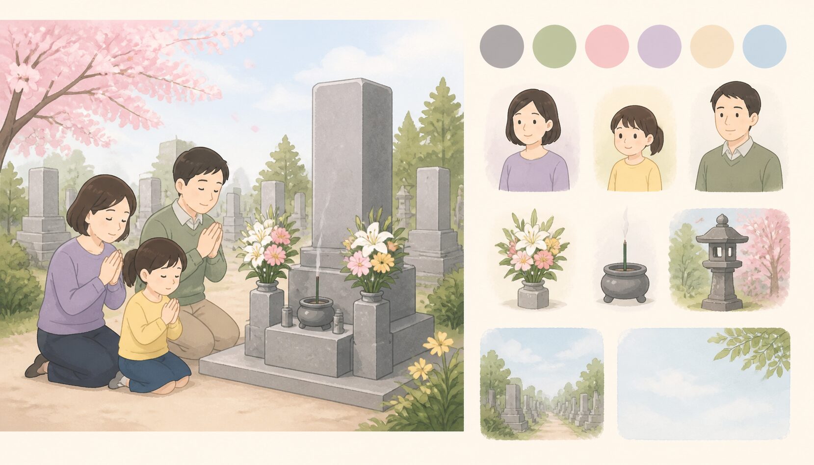 FilmoraでAI画像からプロンプト生成を使ってお墓参りイラストの方向性を整理するイメージ