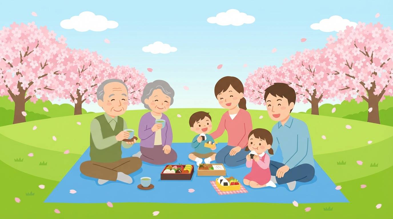 お花見イラストAIプロンプト