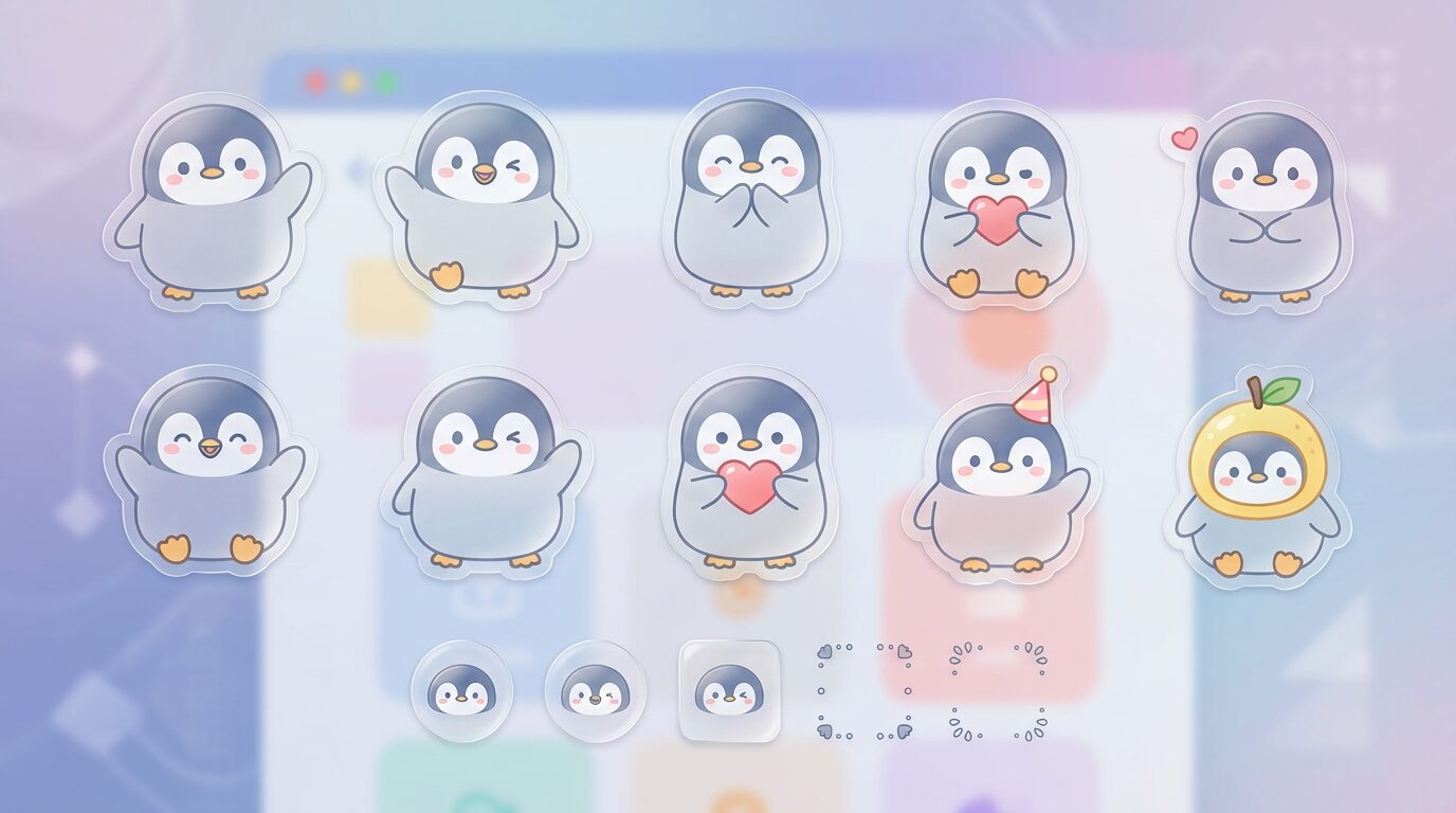 FilmoraのAIステッカーでペンギン イラストを活用するイメージ