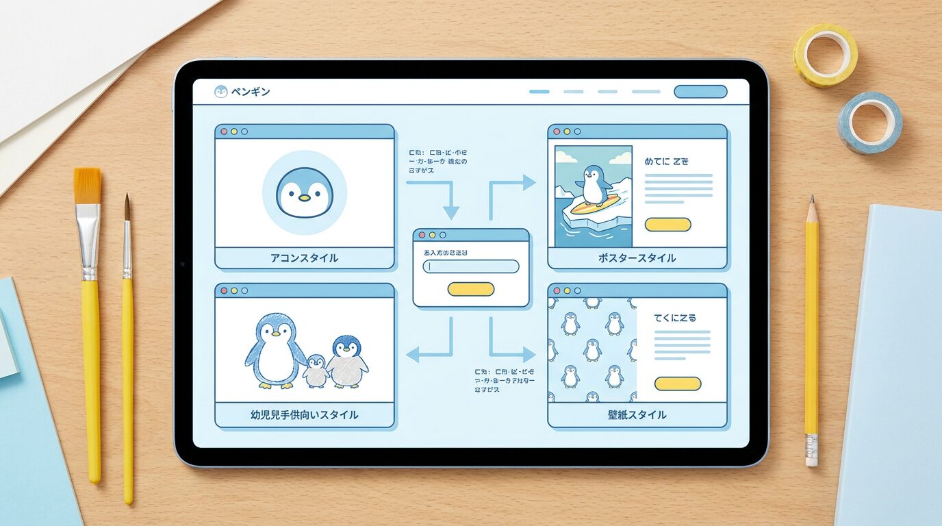 FilmoraのGPT Image 2でペンギン イラストを生成するイメージ