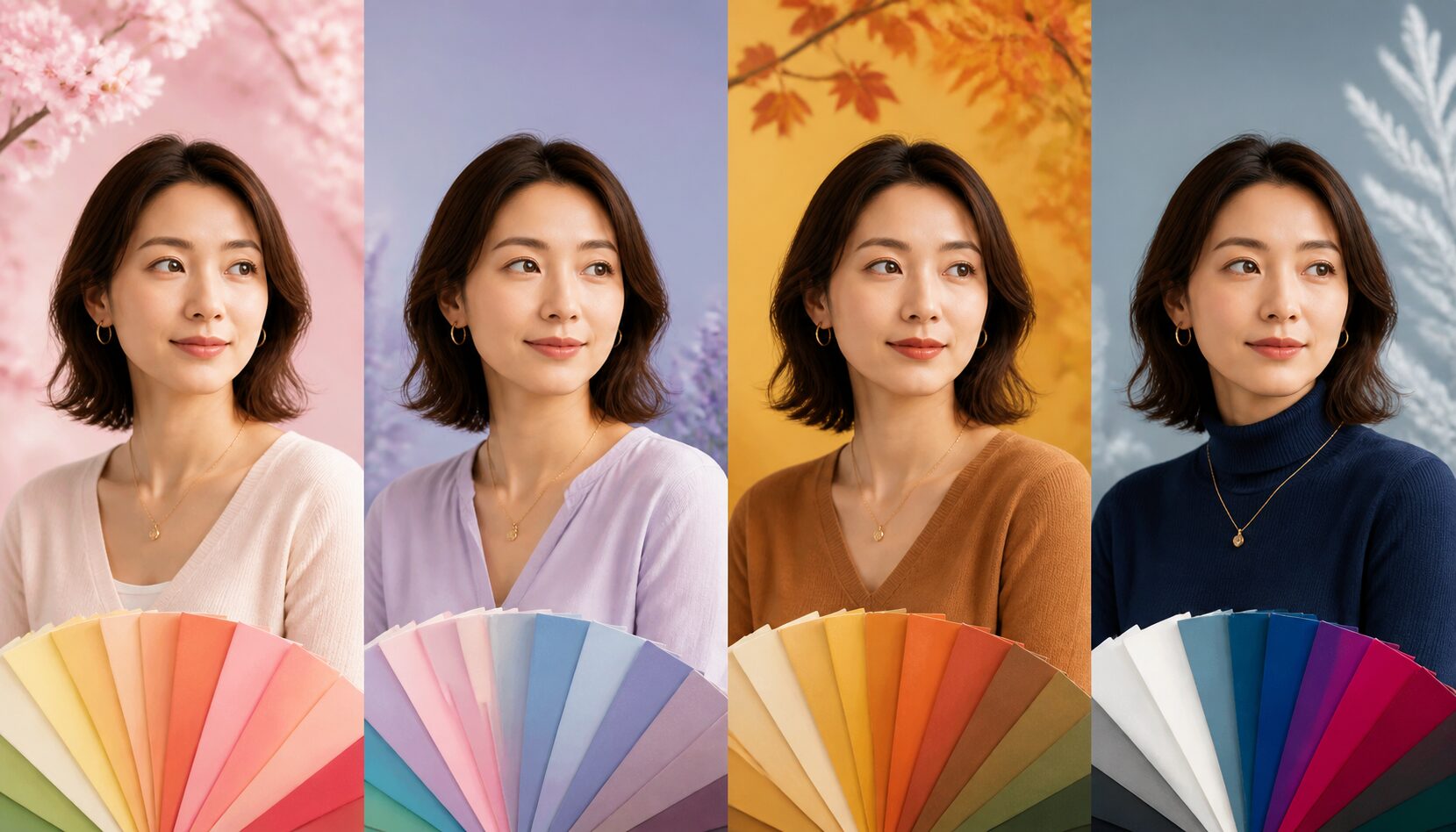 Filmoraの画像背景変更AIでパーソナルカラー診断の色見せを切り替えるイメージ