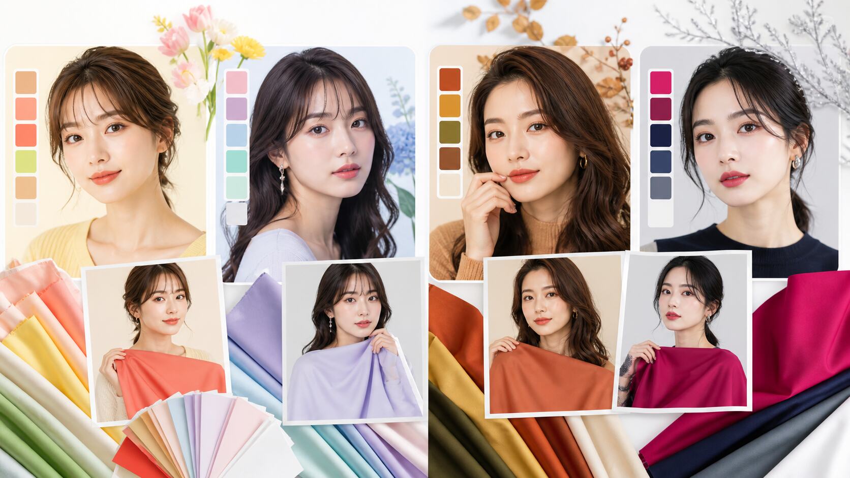 FilmoraのGPT Image 2でパーソナルカラー診断のbefore after結果カードを量産するイメージ
