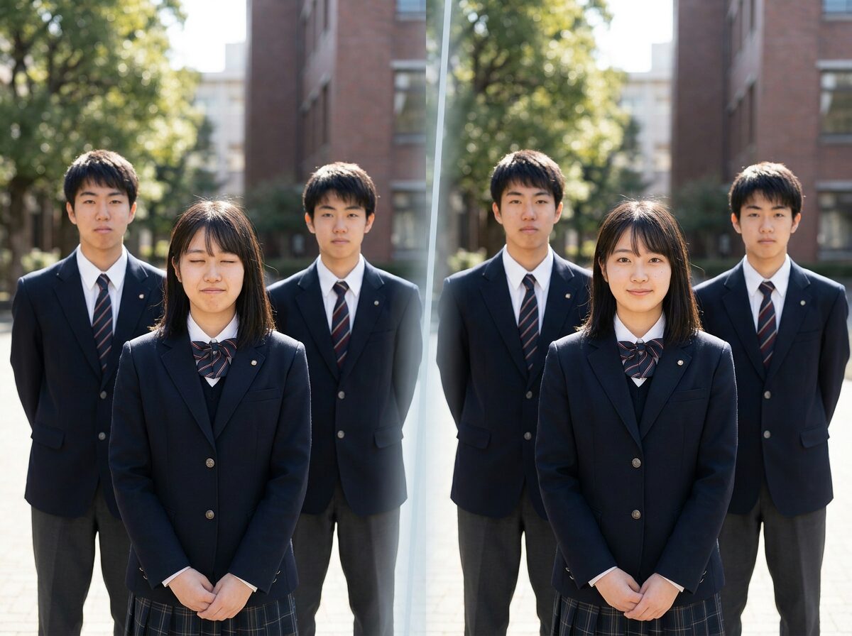 集合写真で一人だけ目を開ける補正例
