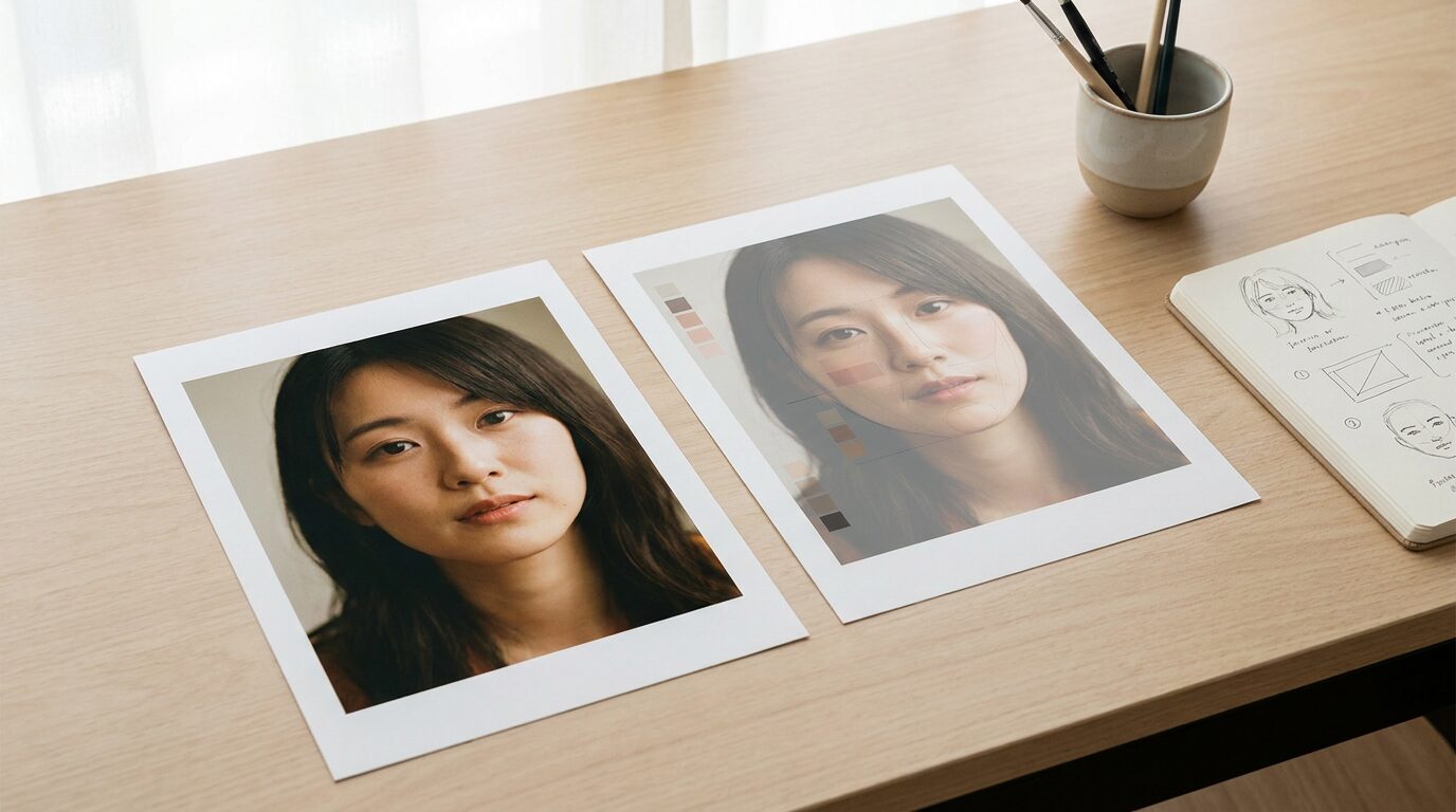 FilmoraのAI画像からプロンプト生成で写真の目を開ける補正イメージ