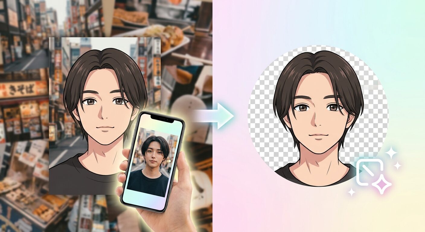 FilmoraのAIスマートカットアウトでアニメ化した人物を整理するイメージ