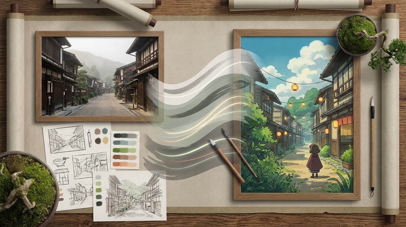 FilmoraのAI画像からプロンプト生成でジブリ風の雰囲気を言語化