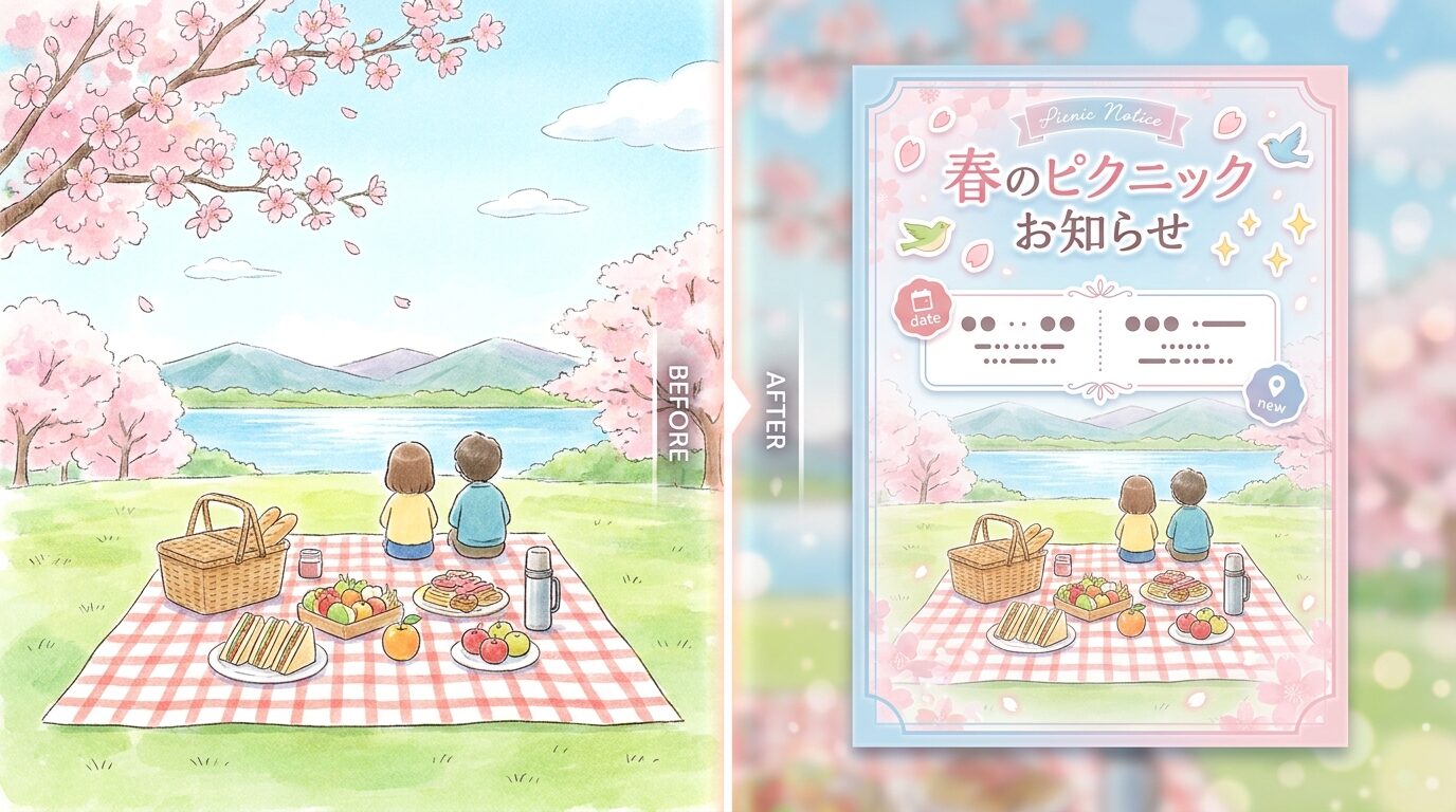 Filmoraでピクニックイラストにタイトル装飾を追加する