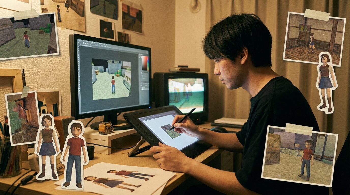 FilmoraのAIスマートカットアウトで人物をゲーム背景に配置するイメージ
