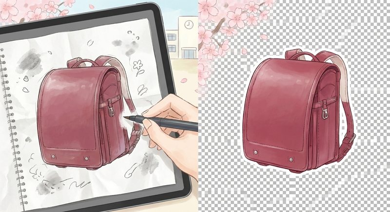 Filmoraでランドセルイラストの背景調整と切り抜き編集