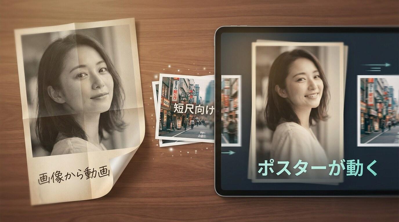 AI画像から動画生成でレトロ印刷風画像を短尺動画化