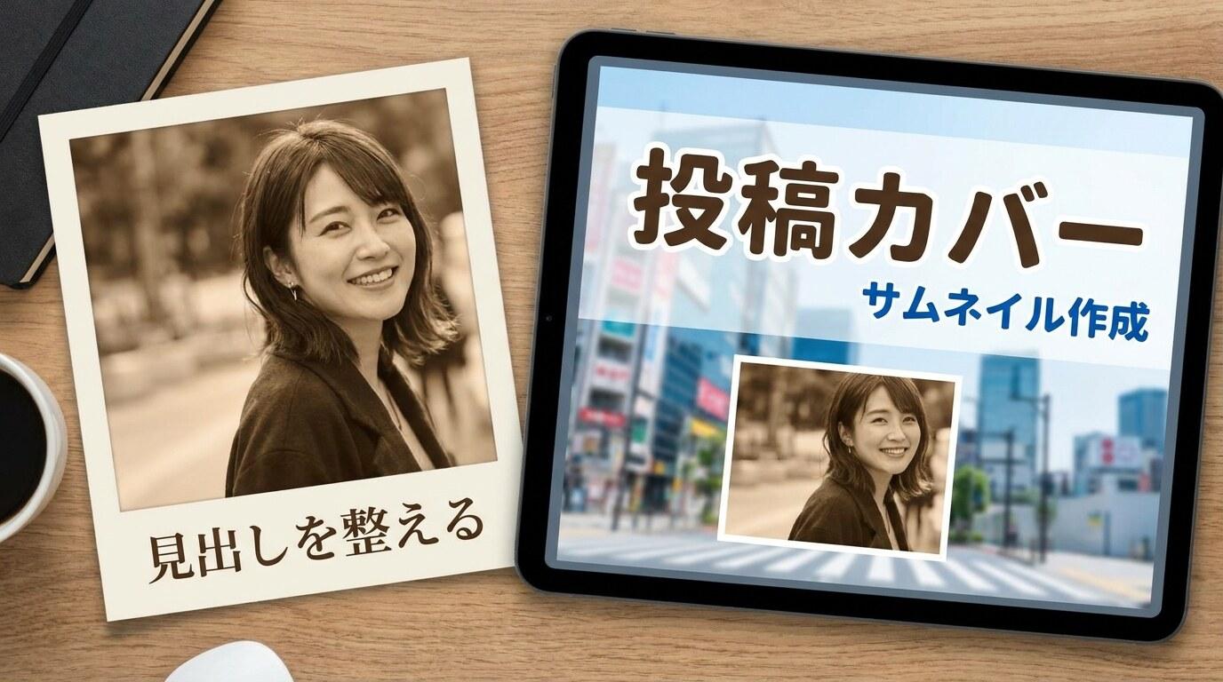 AIサムネイルエディターでレトロ印刷風画像に見出しを追加