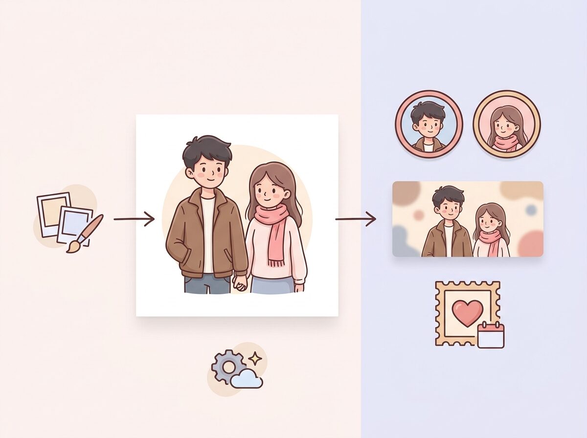 FilmoraのAI画像生成で作画が同じカップル画像を作成
