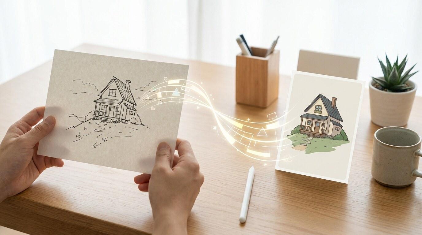 AI画像からプロンプト生成で線画スケッチの意図を整理