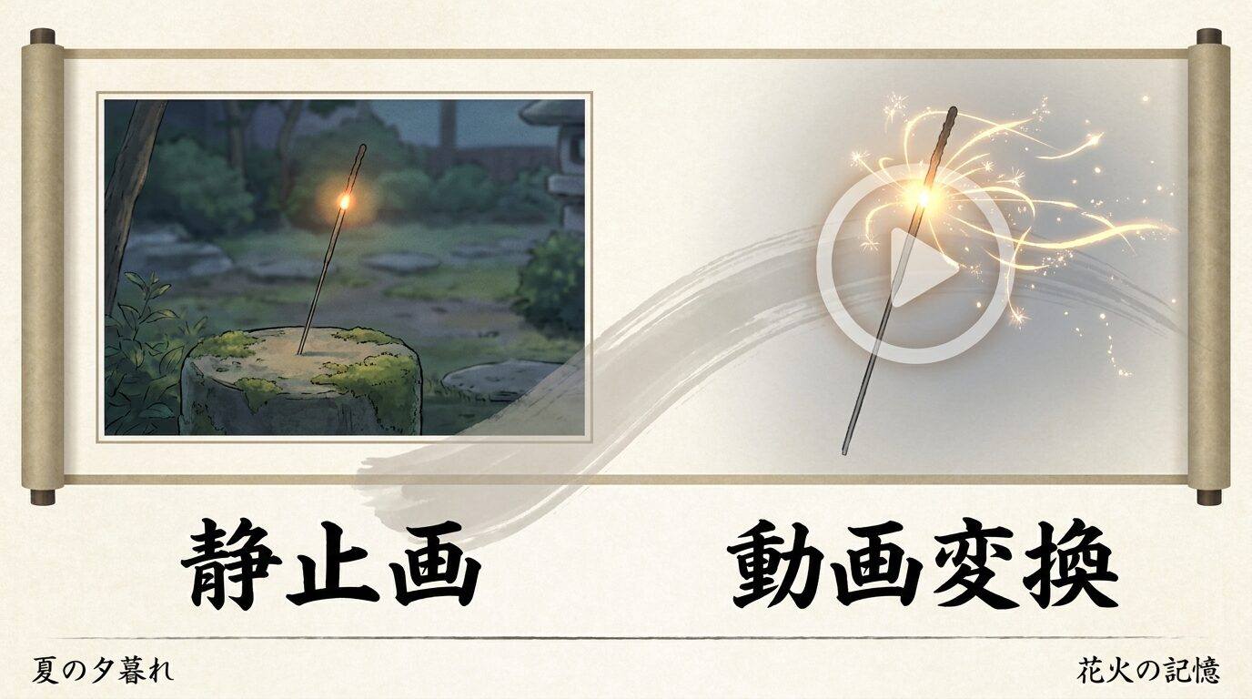FilmoraのAI画像から動画生成で線香花火イラストを動画化