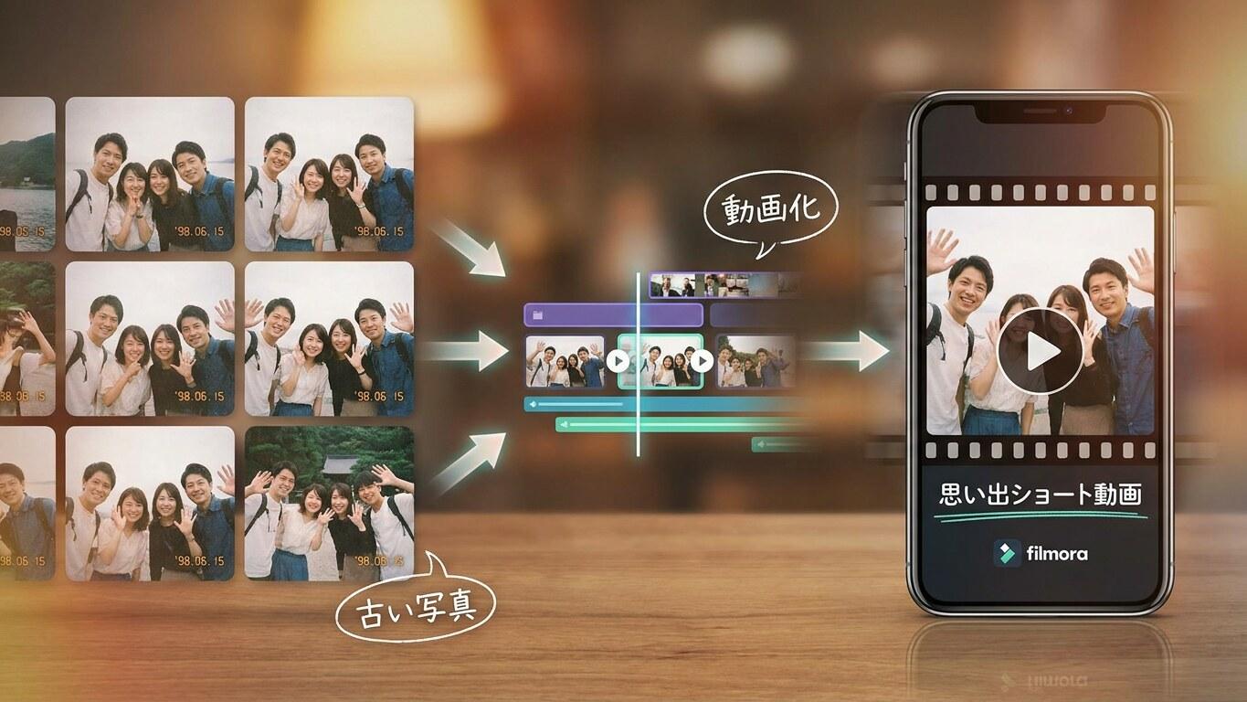 FilmoraのAI画像生成で写ルンです風写真を動画化