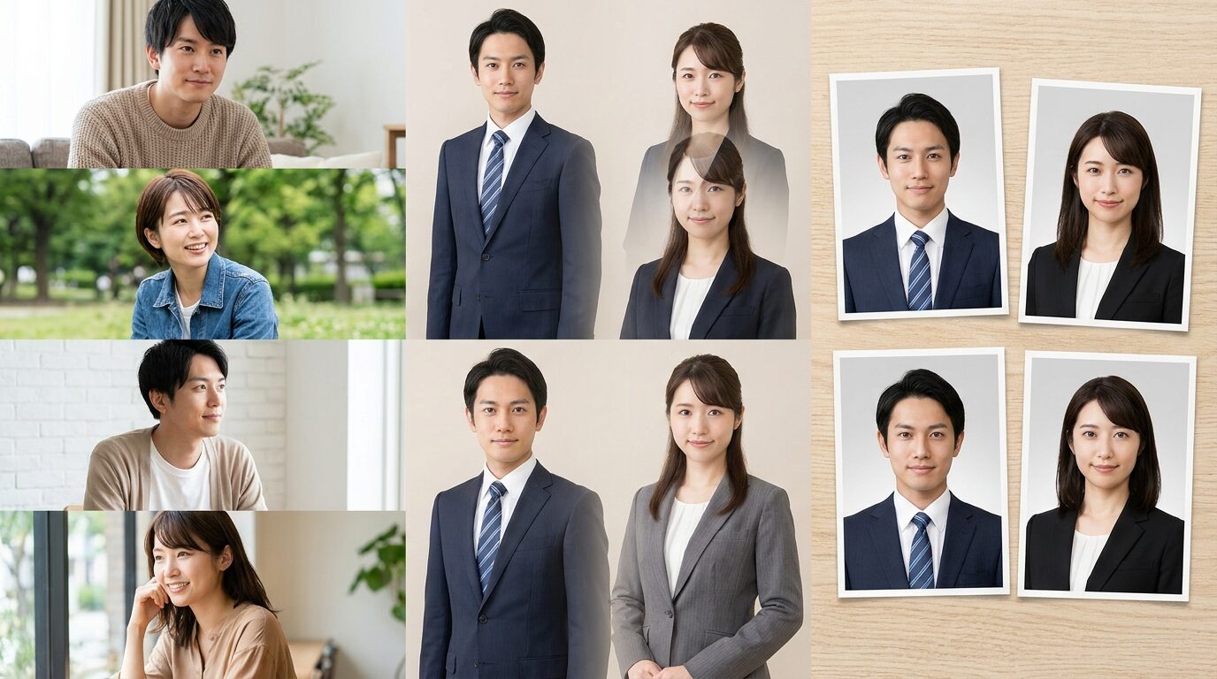 FilmoraのGPT Image 2で証明写真にスーツを合成するイメージ