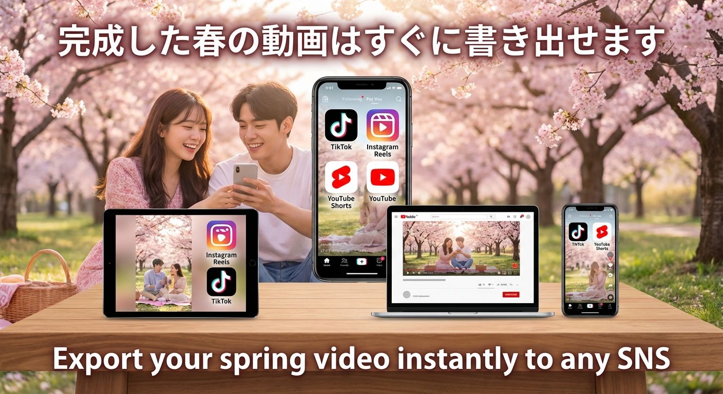 お花見Vlog 桜動画 TikTok Instagram SNS投稿 Filmora