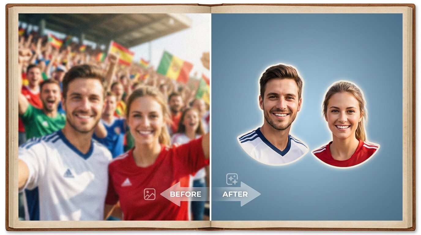 FilmoraのAIスマートカットアウトでツーショット写真を整理するイメージ